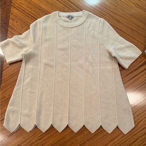 COS Sand-Beige Relaxed Fit Scalloped Hem Short Sleeve Wool Jumper - medium